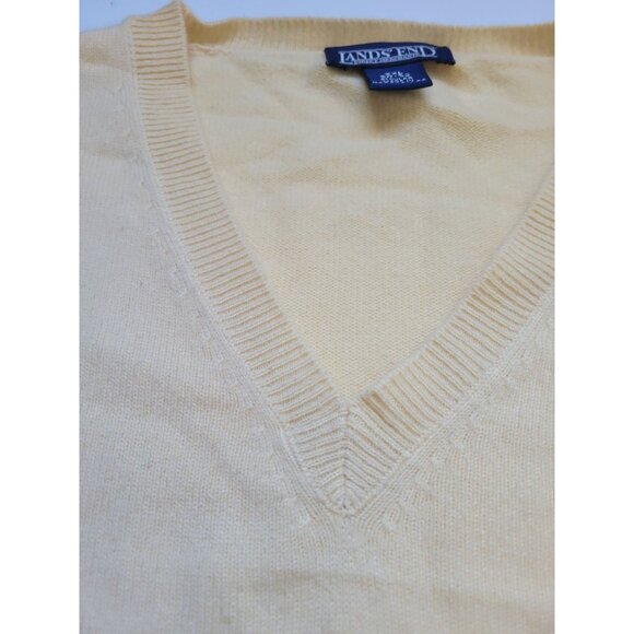 LAND’S END 100% Cashmere V Neck Sweater VINTAGE 90s Buttercup Yellow XXL Preppy - Picture 4 of 9